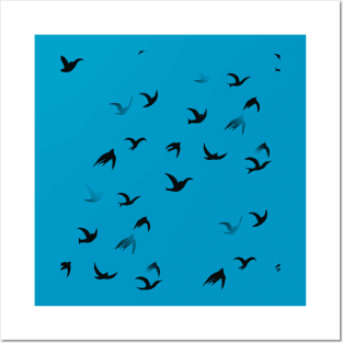 Flying Free Birds Silhouette In Black Posters and Art